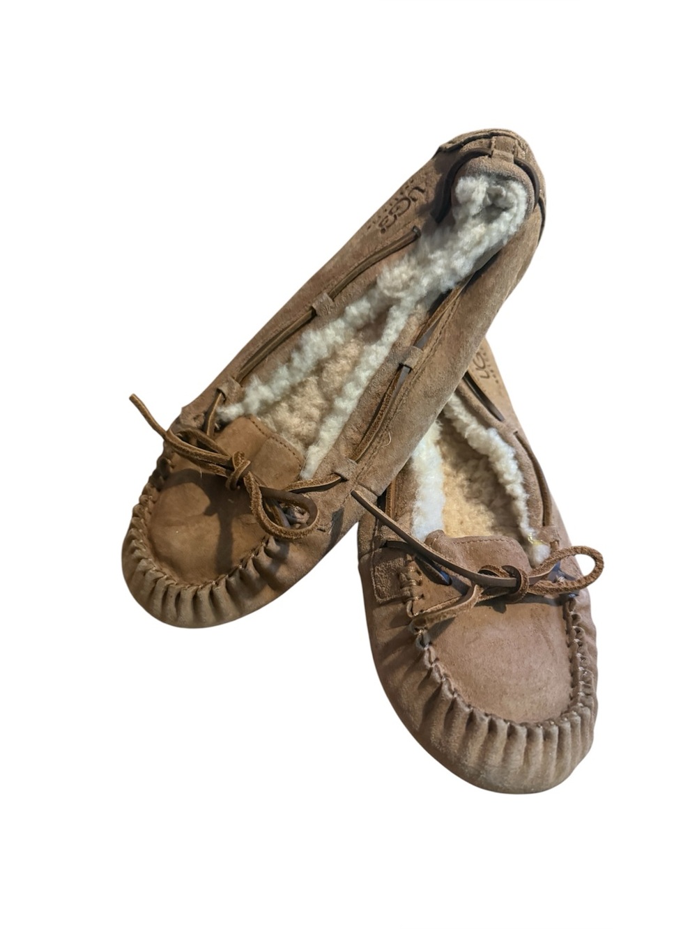 UGG Chestnut Suede Moccasin Slippers with Shearling